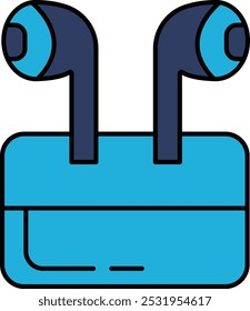 A blue box with two earbuds on top of it. The earbuds are designed to fit comfortably in the ear