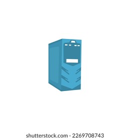 A blue box with a white face and a white background.