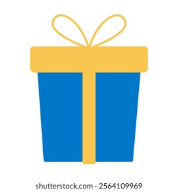 A blue box with a yellow bow on top. It is a gift box