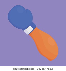 Blue Boxing glove icon vector. Boxing glove on fighter hand. fighter arm with boxing glove