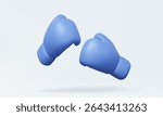 Blue boxing gloves pair 3D vector icon isolated on pastel background. Sport boxer fight strength fist attack Game combative activity concept. design Fitness exercise protect. 3d render illustration.