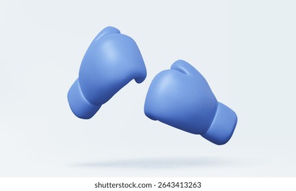 Blue boxing gloves pair 3D vector icon isolated on pastel background. Sport boxer fight strength fist attack Game combative activity concept. design Fitness exercise protect. 3d render illustration.