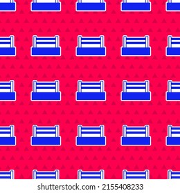 Blue Boxing ring icon isolated seamless pattern on red background.  Vector