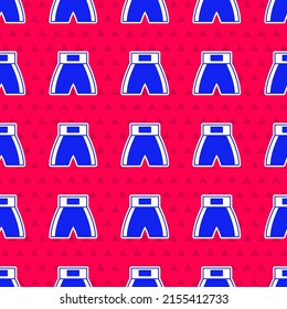 Blue Boxing short icon isolated seamless pattern on red background.  Vector