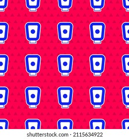 Blue Boxing training paws icon isolated seamless pattern on red background.  Vector