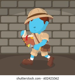 blue boy explorer reading ancient book