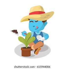 blue boy gardening the plant