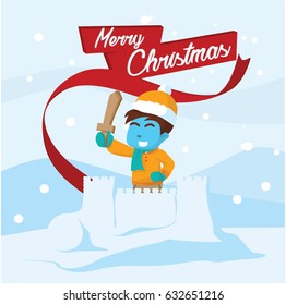 blue boy on snow castle