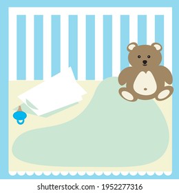 Antecedentes azules de niño con un oso de peluche para la invitación a la ducha de bebé, salvar la fecha, o el anuncio ilustración vectorial.