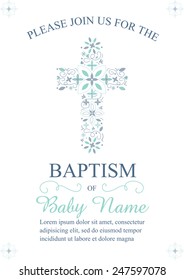 Blue Boy's Baptism/Christening/First Communion/Confirmation Invitation with Cross Design