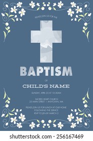 Blue Boy's Baptism/Christening/First Communion/Confirmation Invitation with Cross Design 