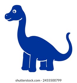 Blue Brachiosaurus Cartoon Illustration Standing Tall and Cheerful on Blank Background