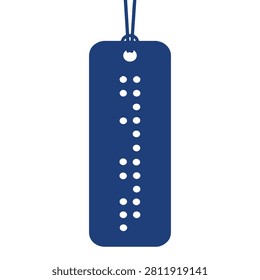 Blue Braille bookmark with white dots on a string, reading aid for visually impaired