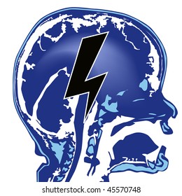 blue brain with black lightning sign