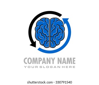 blue brain circle arrow logo image icon vector