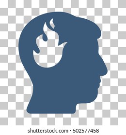 Blue Brain Fire toolbar icon. Vector pictogram style is a flat symbol on chess transparent background.
