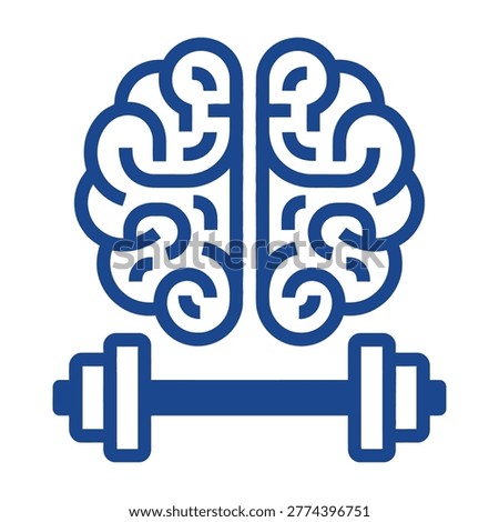 Blue brain icon lifting dumbbell symbolizing mental strength and physical exercise concept