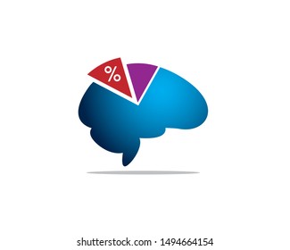 blue brain with pie chart graph number percentage