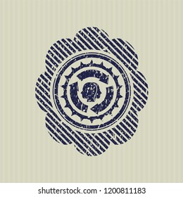 Blue brain storm icon inside distressed rubber seal
