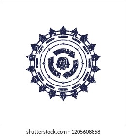 Blue brain storm icon inside distress grunge style stamp