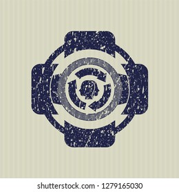 Blue brain storm icon inside distress grunge style stamp