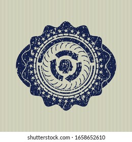 Blue brain storm icon inside distress grunge seal