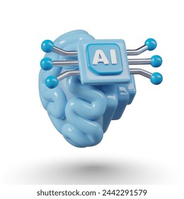 Blue brain with title AI. Concept of artificial intelligence. Cyber brain help