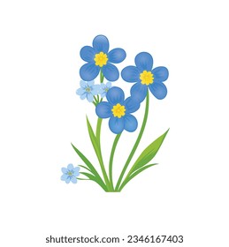 Blue branch of Isolated, close-up forget-me-not flowers on a white backdrop. a mesh vector illustration that is photorealistic.