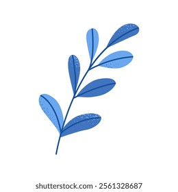 Blue branch with leaves. Happy Hanukkah illustartion. Flat vector illustration isolated on white background.