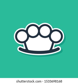 Blue Brass knuckles icon isolated on green background.  Vector Illustration
