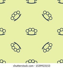Blue Brass knuckles icon isolated seamless pattern on yellow background.  Vector Illustration