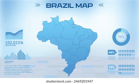 Blue Brazil Map with States, Political Brazil infographic map vector illustration
