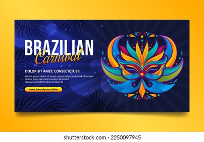 Blue Brazilian Carnival horizontal banner, social media cover template design