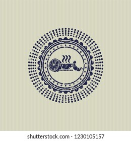 Blue breakfast  icon inside distress rubber stamp with grunge texture