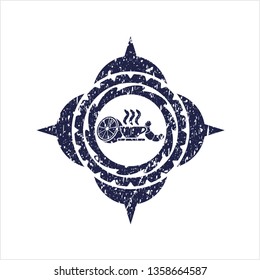 Blue breakfast  icon inside distress with rubber seal texture