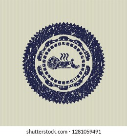 Blue breakfast  icon inside rubber seal with grunge texture