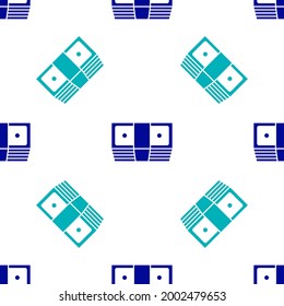 Blue Bribe money cash icon isolated seamless pattern on white background. Money banknotes stacks. Bill currency.  Vector