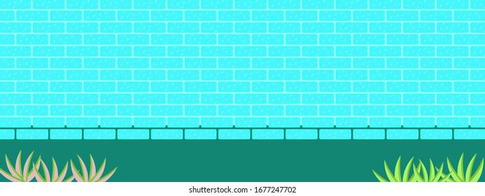 Plano panorámico de fondo abstracto de pared de ladrillo azul patrón panorámico de papel pintado sin fisuras ilustración de diseño gráfico 