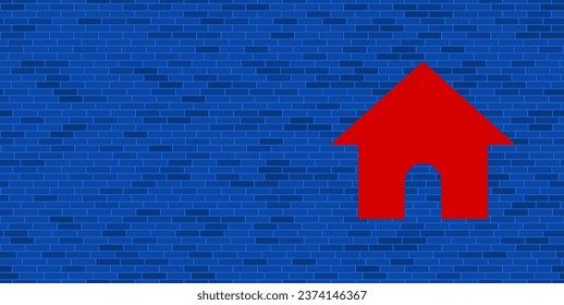 Blue Brick Wall with large red kennel symbol. The symbol is located on the right, on the left there is empty space for your content. Vector illustration on blue background