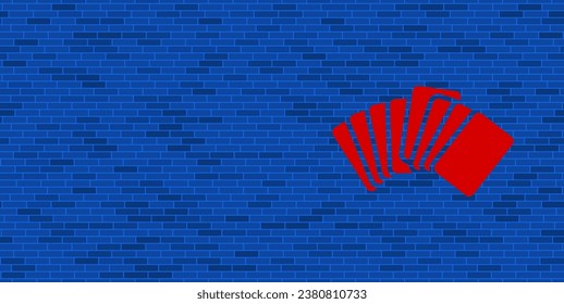 Blue Brick Wall with large red playing cards symbol. The symbol is located on the right, on the left there is empty space for your content. Vector illustration on blue background