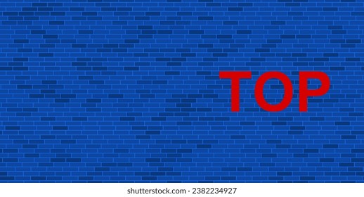 Blue Brick Wall with large red top symbol. The symbol is located on the right, on the left there is empty space for your content. Vector illustration on blue background