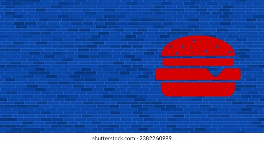 Blue Brick Wall mit großem rotem Hamburger Symbol. Das Symbol befindet sich auf der rechten Seite, auf der linken Seite ist Leerzeichen für Ihre Inhalte. Vektorgrafik auf blauem Hintergrund