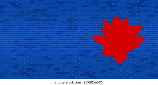 Blue Brick Wall with large red lotus flower. The symbol is located on the right, on the left there is empty space for your content. Vector illustration on blue background