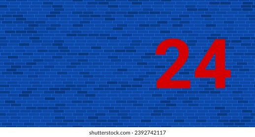 Blue Brick Wall with large red around the clock symbol. The symbol is located on the right, on the left there is empty space for your content. Vector illustration on blue background