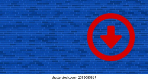Pared de ladrillo azul con gran símbolo de descarga rojo. El símbolo está situado a la derecha, a la izquierda hay espacio vacío para el contenido. Ilustración vectorial sobre fondo azul