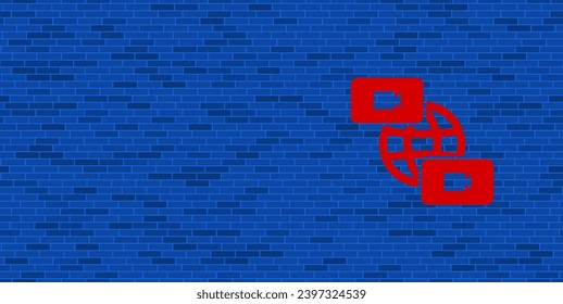 Blue Brick Wall with large red videoconference symbol. The symbol is located on the right, on the left there is empty space for your content. Vector illustration on blue background