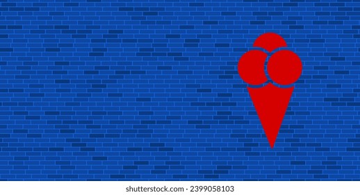 Blue Brick Wall mit großen roten Eiskugeln Symbol. Das Symbol befindet sich auf der rechten Seite, auf der linken Seite ist Leerzeichen für Ihre Inhalte. Vektorgrafik auf blauem Hintergrund
