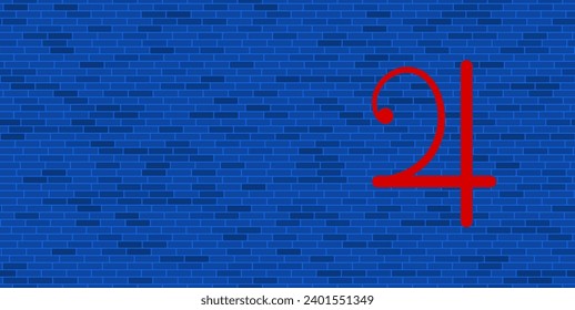 Blue Brick Wall with large red jupiter astrological symbol. The symbol is located on the right, on the left there is empty space for your content. Vector illustration on blue background