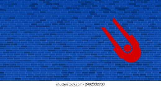 Pared de ladrillo azul con gran símbolo rojizo en solitario. El símbolo está situado a la derecha, a la izquierda hay espacio vacío para el contenido. Ilustración vectorial sobre fondo azul