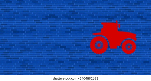 Blue Brick Wall mit großer roter Traktorsymbol. Das Symbol befindet sich auf der rechten Seite, auf der linken Seite ist Leerzeichen für Ihre Inhalte. Vektorgrafik auf blauem Hintergrund